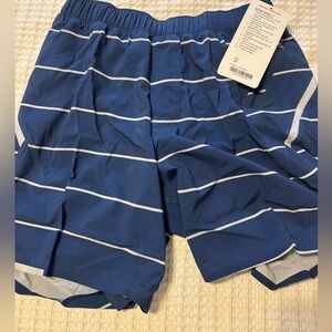 lululemon athletica Navy Striped Athletic Surge Shorts M. NWT
